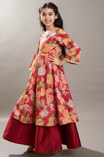 Girls floral printed anarkali kurta with skirt