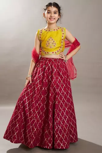 Girls floral embroidered sequinned lehenga choli with dupatta