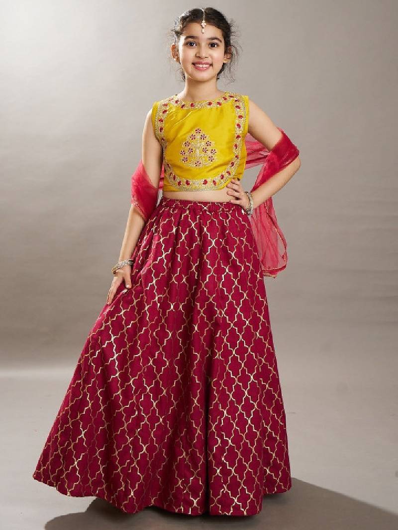 Girls floral embroidered sequinned lehenga choli with dupatta