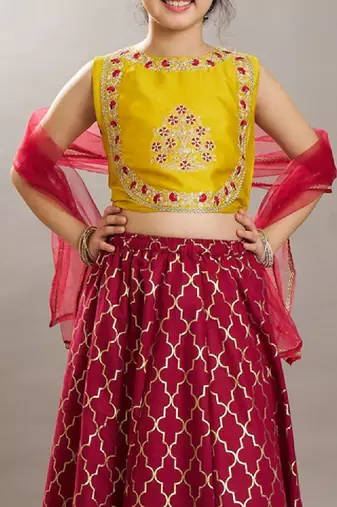 Girls floral embroidered sequinned lehenga choli with dupatta