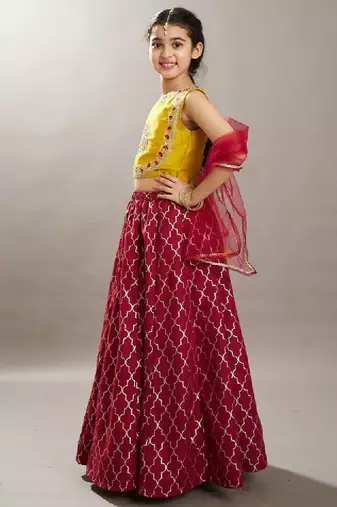 Girls floral embroidered sequinned lehenga choli with dupatta