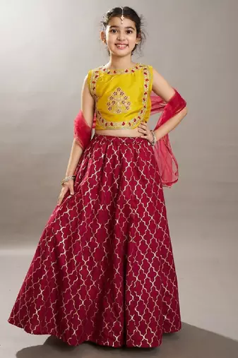 Girls floral embroidered sequinned ready to wear lehenga choli