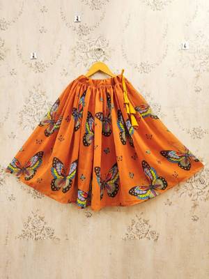 Girls orange printed drawstring lehenga choli 2