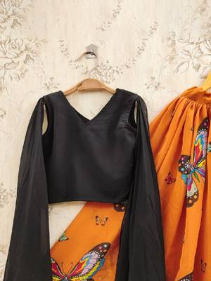 Girls orange printed drawstring lehenga choli 4