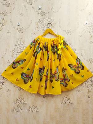 Girls yellow printed drawstring lehenga choli 2