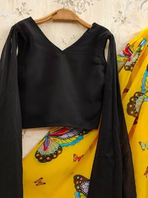 Girls yellow printed drawstring lehenga choli 4