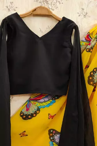 Girls yellow printed drawstring lehenga choli