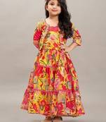 Girls floral print tiered gown maxi dress with jacket