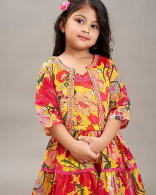 Girls floral print tiered gown maxi dress with jacket 2