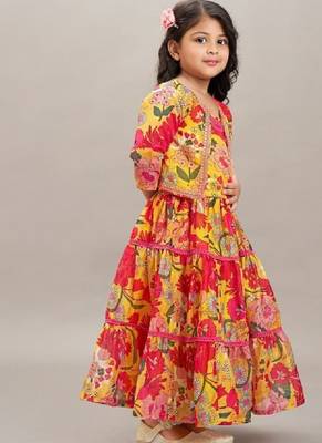 Girls floral print tiered gown maxi dress with jacket 3