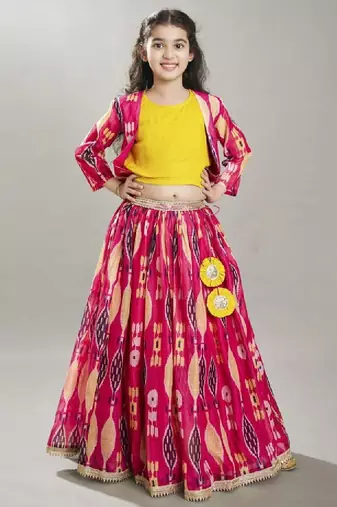 Girls ikat digital printed ready to wear lehenga & blouse with jacket