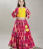 Girls ikat digital printed ready to wear lehenga & blouse with jacket