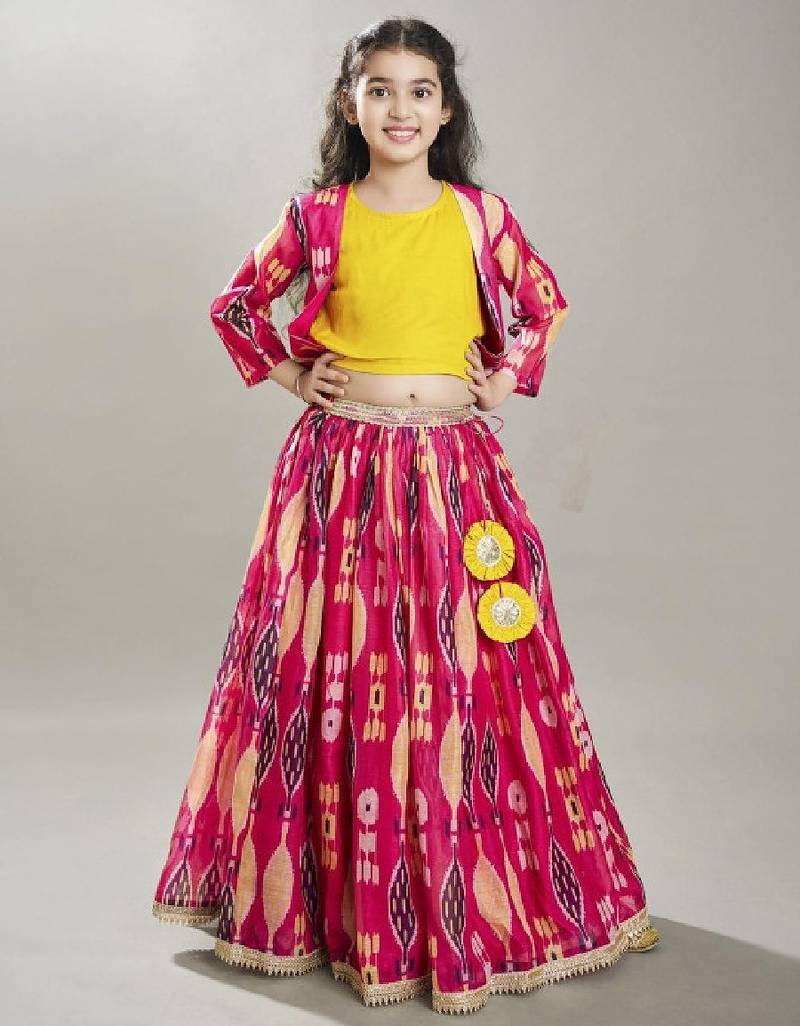 Girls ikat digital printed ready to wear lehenga & blouse with jacket