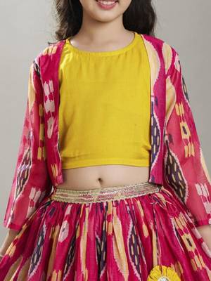 Girls ikat digital printed ready to wear lehenga & blouse with jacket 2