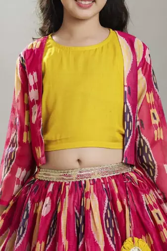 Girls ikat digital printed ready to wear lehenga & blouse with jacket
