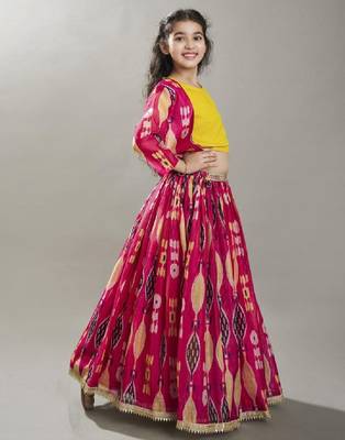 Girls ikat digital printed ready to wear lehenga & blouse with jacket 3