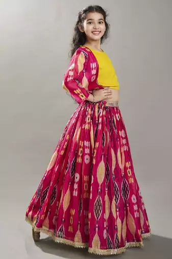 Girls ikat digital printed ready to wear lehenga & blouse with jacket