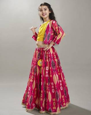 Girls ikat digital printed ready to wear lehenga & blouse with jacket 4