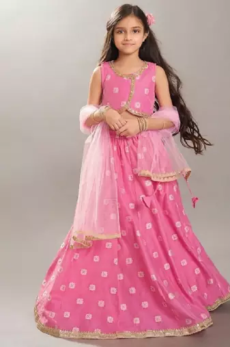 Girls floral woven design ready to wear lehenga & blouse with dupatta