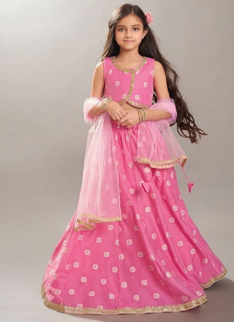 Girls floral woven design ready to wear lehenga & blouse with dupatta