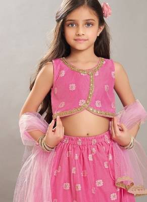 Girls floral woven design ready to wear lehenga & blouse with dupatta 2