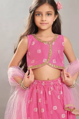 Girls floral woven design ready to wear lehenga & blouse with dupatta