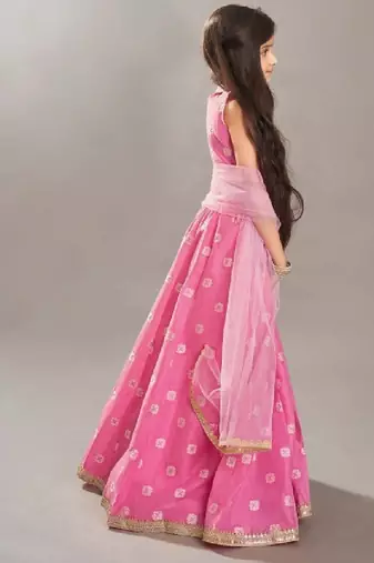 Girls floral woven design ready to wear lehenga & blouse with dupatta