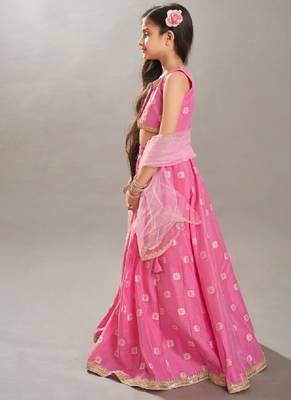 Girls floral woven design ready to wear lehenga & blouse with dupatta 4
