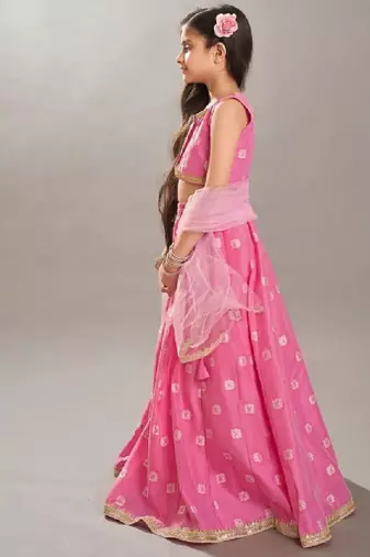 Girls floral woven design ready to wear lehenga & blouse with dupatta