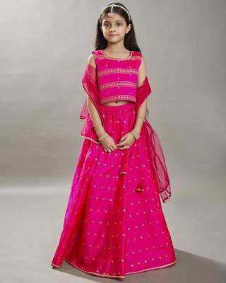 Girls embroidered sequinned ready to wear lehenga & blouse with dupatta 1