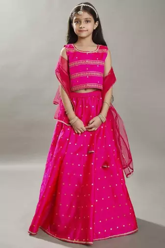 Girls embroidered sequinned ready to wear lehenga & blouse with dupatta