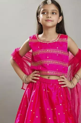 Girls embroidered sequinned ready to wear lehenga & blouse with dupatta