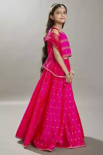 Girls embroidered sequinned ready to wear lehenga & blouse with dupatta