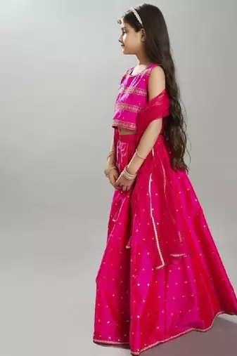 Girls embroidered sequinned ready to wear lehenga & blouse with dupatta