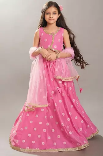 Girls floral woven design ready to wear lehenga & blouse with dupatta