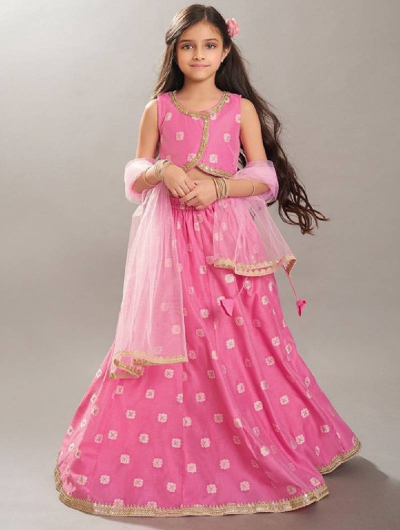 Girls floral woven design ready to wear lehenga & blouse with dupatta