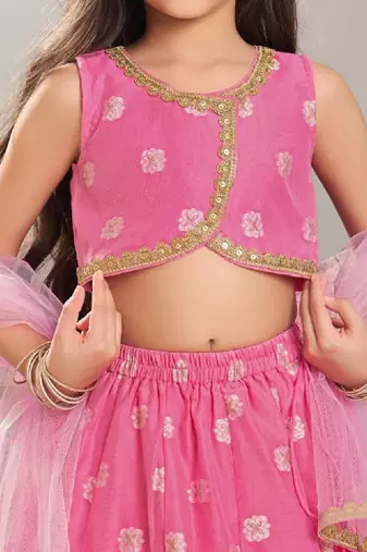 Girls floral woven design ready to wear lehenga & blouse with dupatta