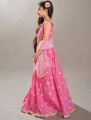 Girls floral woven design ready to wear lehenga & blouse with dupatta 4