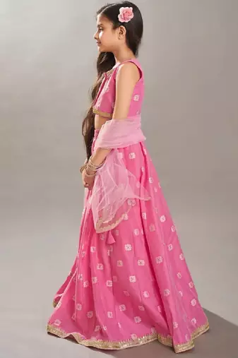 Girls floral woven design ready to wear lehenga & blouse with dupatta