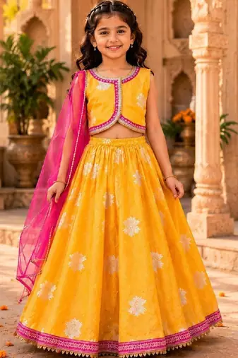 Girls floral woven design ready to wear lehenga & blouse with dupatta