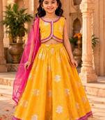 Girls floral woven design ready to wear lehenga & blouse with dupatta