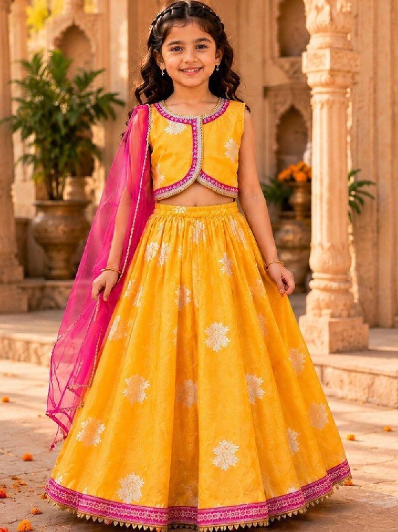 Girls floral woven design ready to wear lehenga & blouse with dupatta