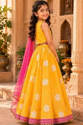 Girls floral woven design ready to wear lehenga & blouse with dupatta