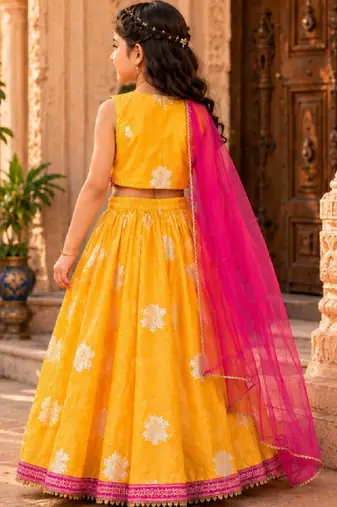 Girls floral woven design ready to wear lehenga & blouse with dupatta