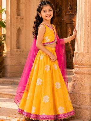Girls floral woven design ready to wear lehenga & blouse with dupatta 4