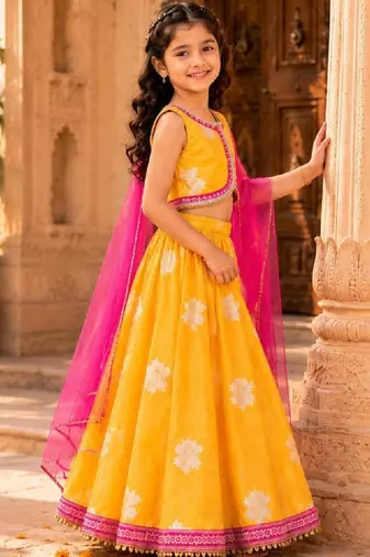 Girls floral woven design ready to wear lehenga & blouse with dupatta