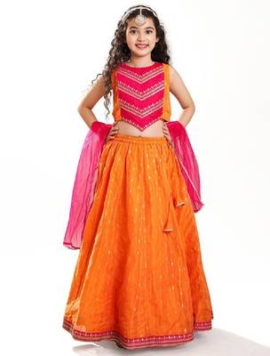 Girls embroidered thread work ready to wear lehenga & blouse with dupatta 1