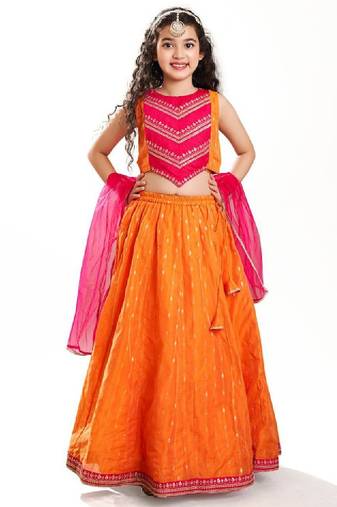 Girls embroidered thread work ready to wear lehenga & blouse with dupatta
