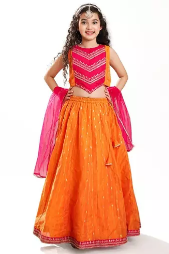Girls embroidered thread work ready to wear lehenga & blouse with dupatta
