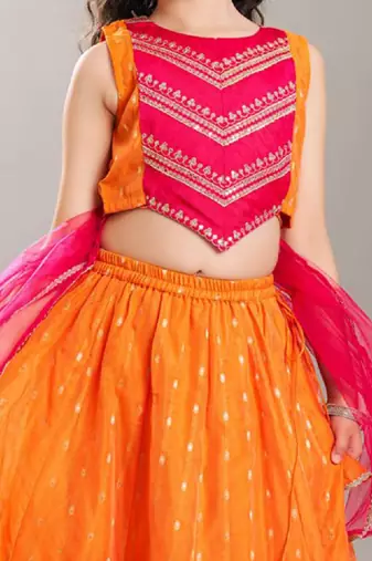 Girls embroidered thread work ready to wear lehenga & blouse with dupatta